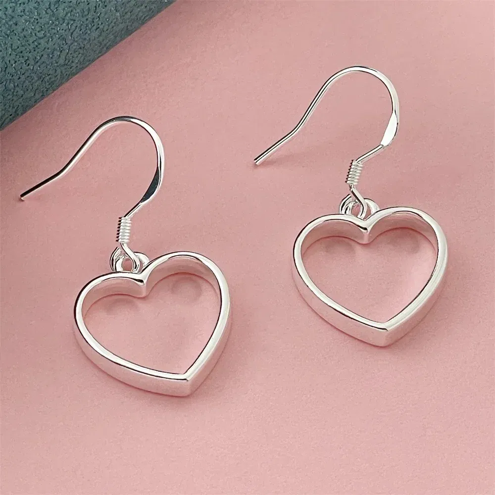 Gem Color: Brown - 925 Silver Heart Shape Earrings Women Exquisite Student Jewelry Accessories