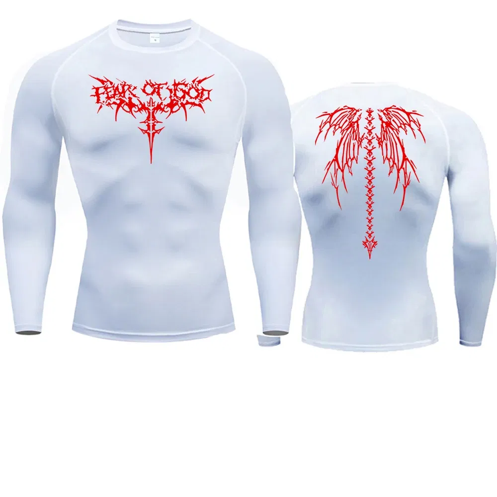 Color: Red, Size: XXL - Men's Compression Shirt Anime Print Gym Sport Quick Dry Gym TShirts Fitness Athletic Undershirts Elasticity Tops Tee Summer Male