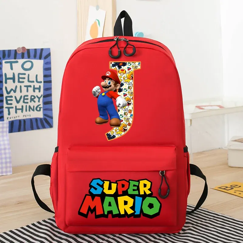 Color: Silver, Size: >40cm - New Super Mario Bro School Bag Cartoon Letter Printed Children Backpack Boys Girls School Backpacks Children's Birthday Gifts