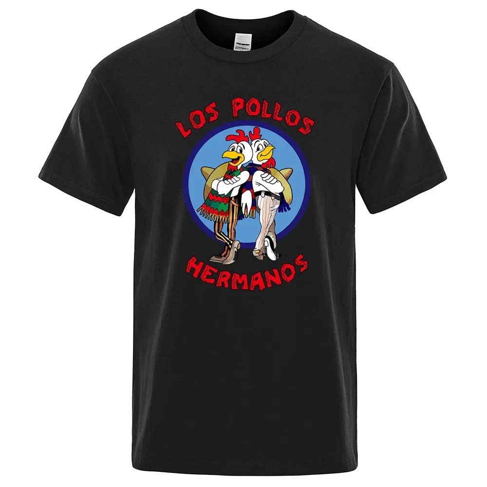 Color: GRAY, Size: L - LOS POLLOS Hermanos Funny Printed T-Shirt Men Fashion Casual Short Sleeves Summer Cotton Breathable Tshirt Chicken Brothers Tee