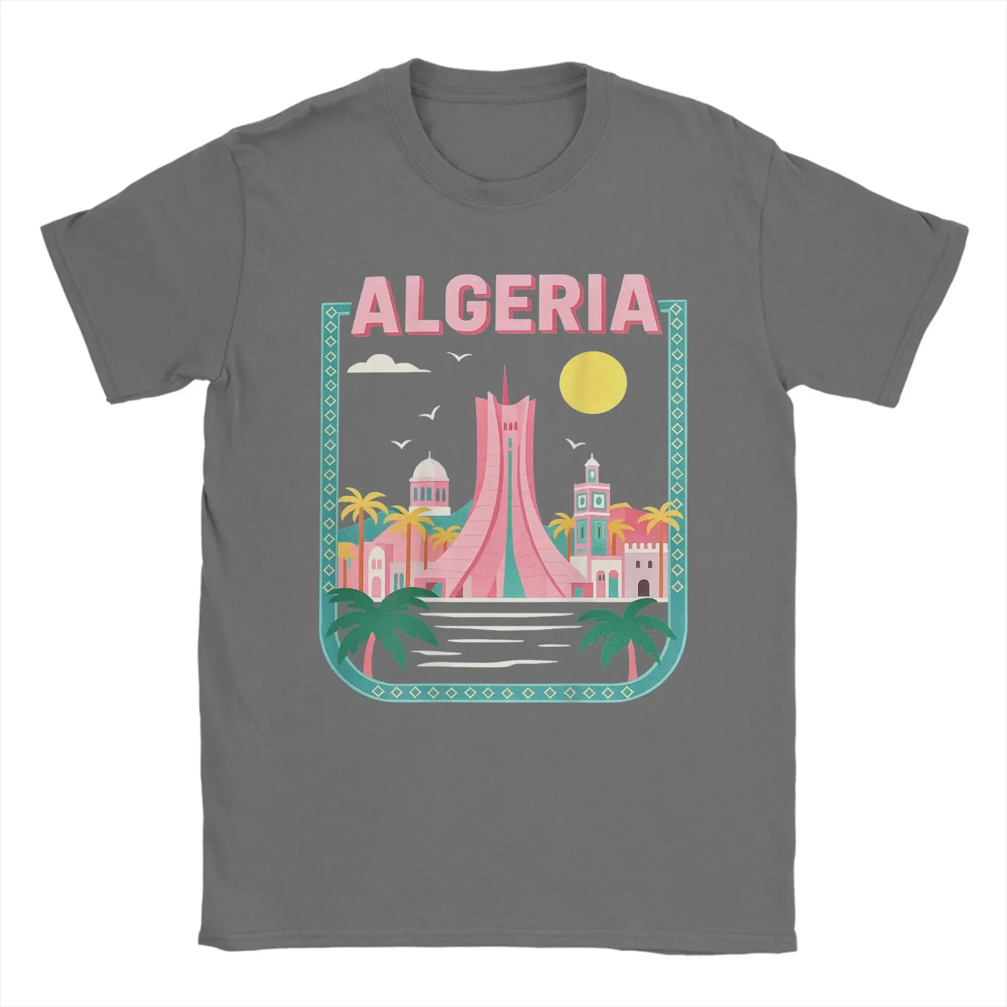 Color: Dark Grey, Size: L - Men Algeria DZ City Algerian T Shirts Africa Arab Pure Cotton Clothes Hipster Short Sleeve Crewneck Tees Gift Idea T-Shirt