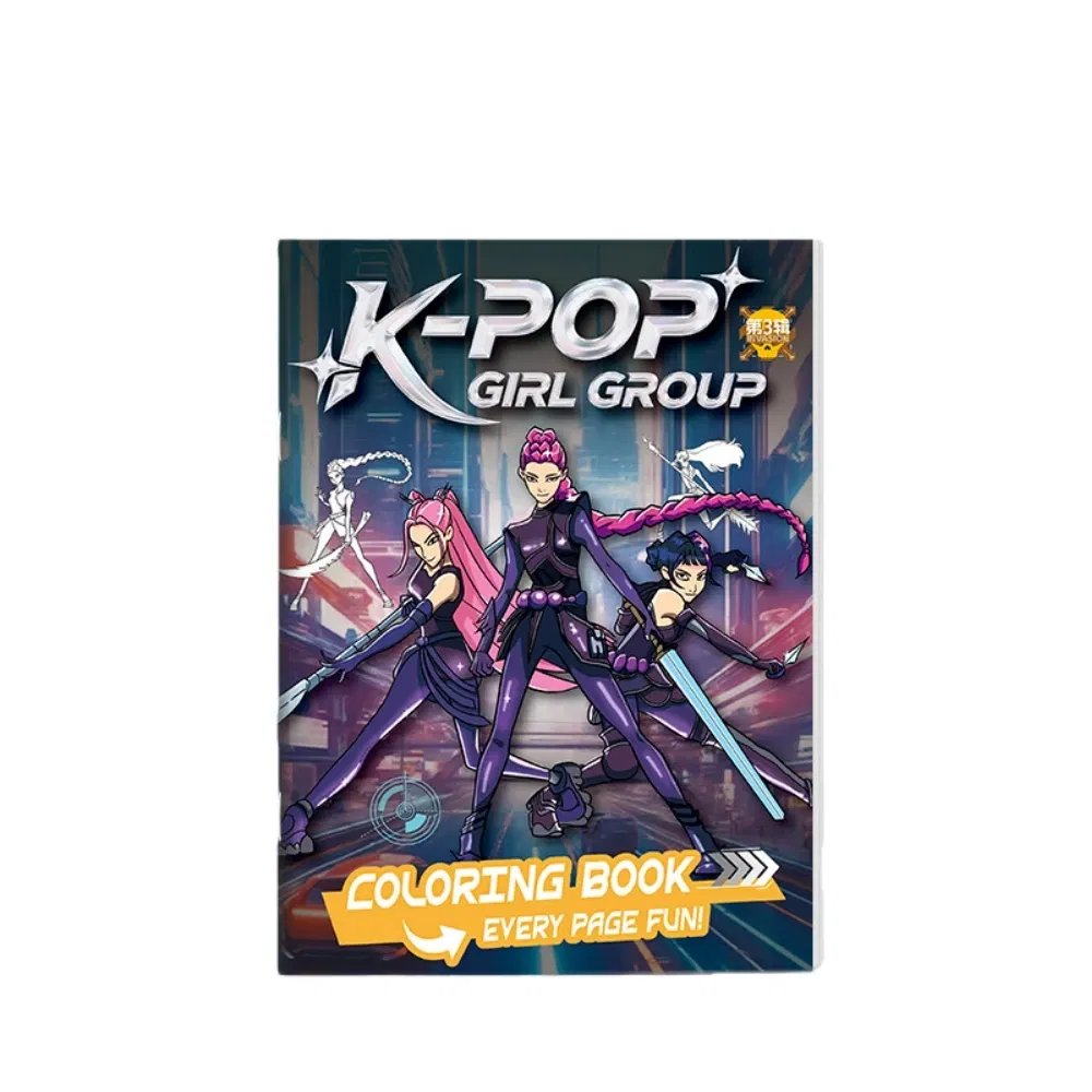 Color: Burgundy - KPop Demon Hunter Coloring Books Anime Cartoon Line Drawing Children's Sketch Picture Book Kid's Birthday Gift / Christmas Gift