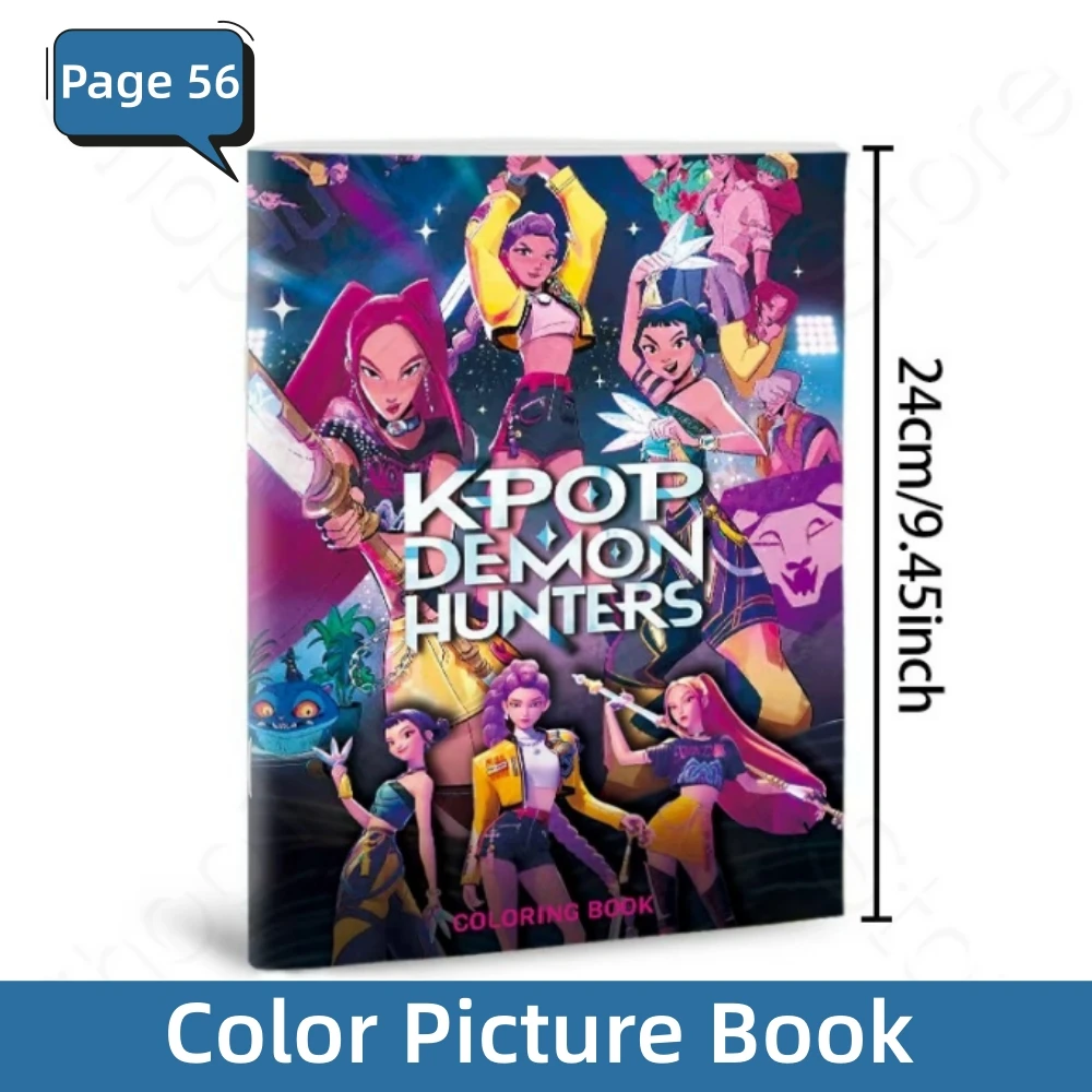 Color: Burgundy - KPop Demon Hunter Coloring Books Anime Cartoon Line Drawing Children's Sketch Picture Book Kid's Birthday Gift / Christmas Gift