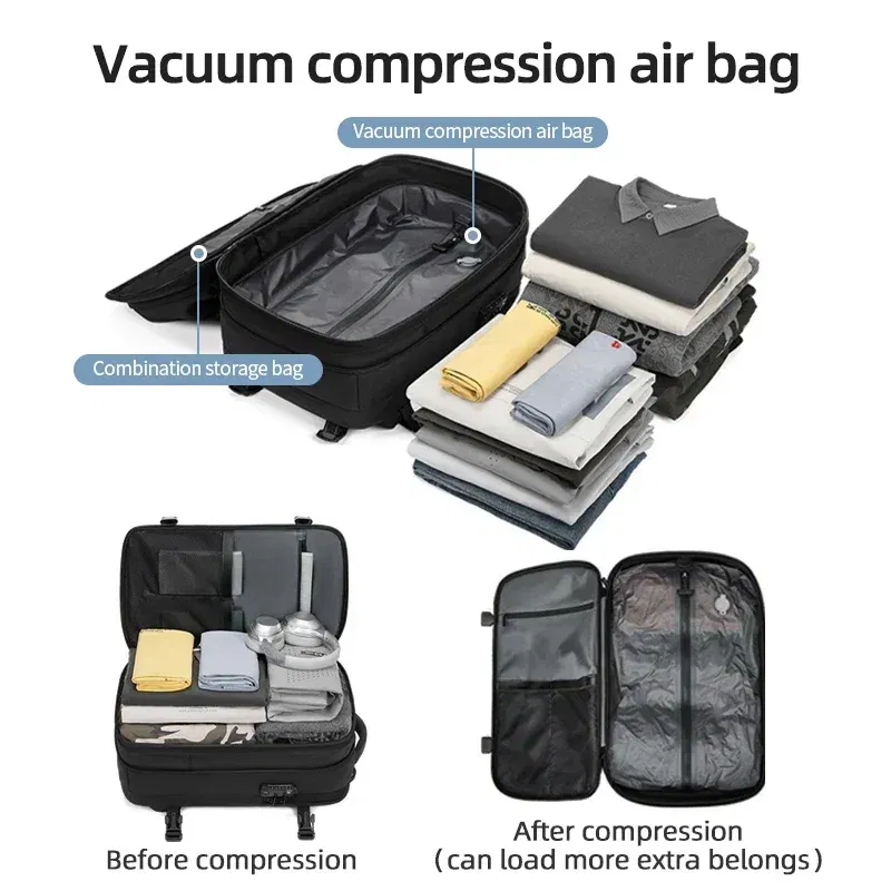 Color: Clear - Men Travel Backpack vacuum compression Laptop Backpack 17 inch Extended Large Capacity school Backpack Hiking Business backpack