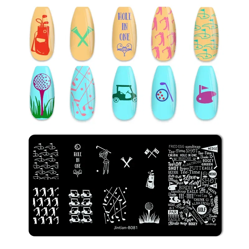 Color: Olive Green - Basketball Football Nail Stamping Plates Nail Template Artistic Letter Printing Plate English Alphabet Nail Art Stamping Plates