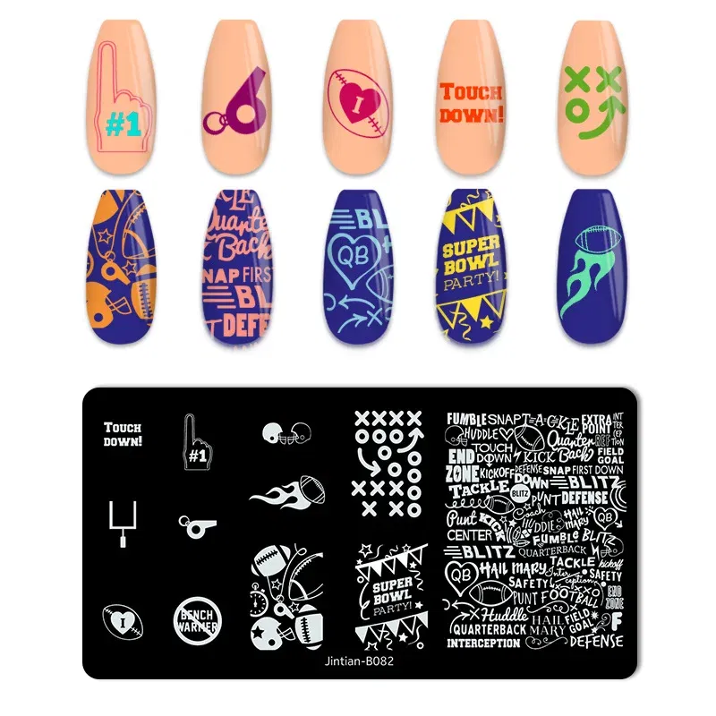 Color: Olive Green - Basketball Football Nail Stamping Plates Nail Template Artistic Letter Printing Plate English Alphabet Nail Art Stamping Plates