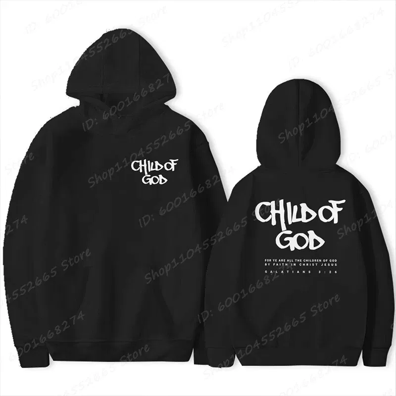Color: black, Size: XXL - I Am A God Child Letter Print Hoodies Christian God Sweatshirts Hooded Pullover Pray The Lord Sweatshirt Women's Clothing