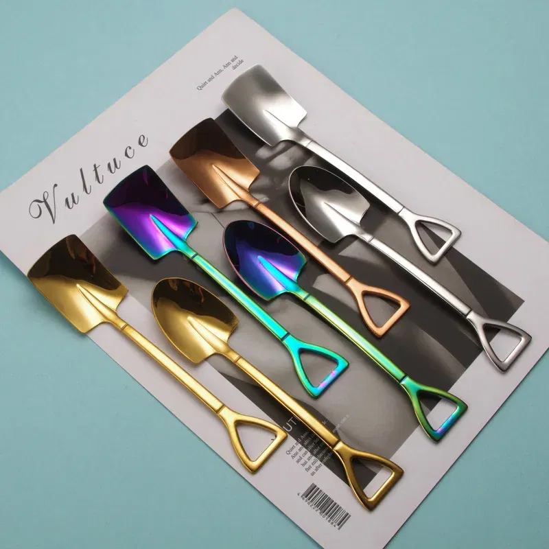 Color: Brown, Ships From: CHINA - Stainless Steel Coffee Tea Spoon Creative Retro Shovel Scoop for Dinner Ice Cream Dessert Watermelon Kitchen Tableware Bar Tool