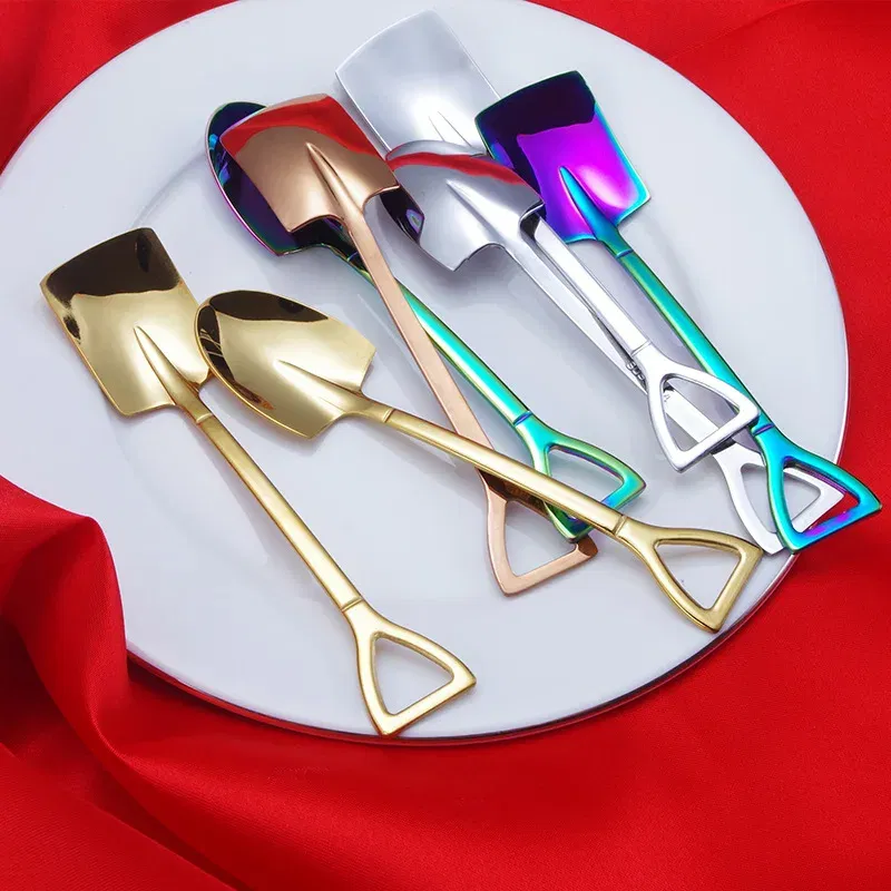 Color: Brown, Ships From: CHINA - Stainless Steel Coffee Tea Spoon Creative Retro Shovel Scoop for Dinner Ice Cream Dessert Watermelon Kitchen Tableware Bar Tool