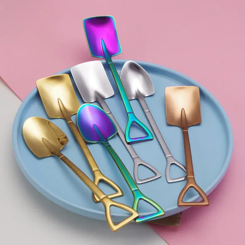 Color: Brown, Ships From: CHINA - Stainless Steel Coffee Tea Spoon Creative Retro Shovel Scoop for Dinner Ice Cream Dessert Watermelon Kitchen Tableware Bar Tool