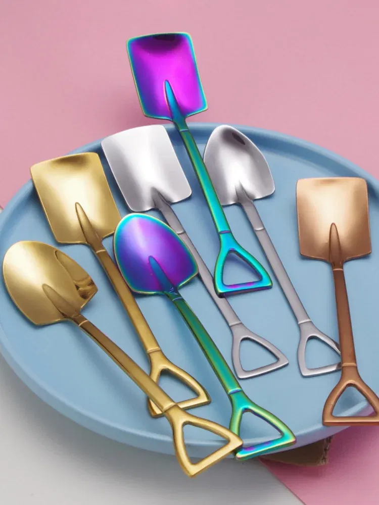 Color: Brown, Ships From: CHINA - Stainless Steel Coffee Tea Spoon Creative Retro Shovel Scoop for Dinner Ice Cream Dessert Watermelon Kitchen Tableware Bar Tool