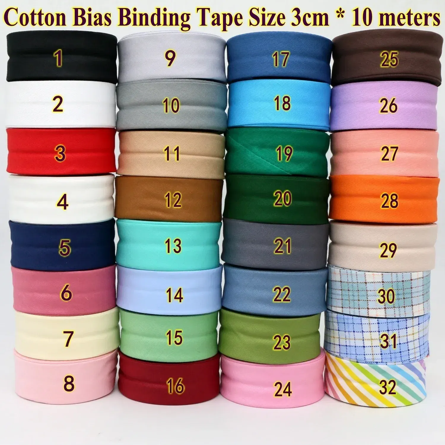 Color: Coffee, Size: L - Cotton Bias Binding Tape Size 3cm *10meter  Solid Color DIY Handmade Sewing Material Bias Tape