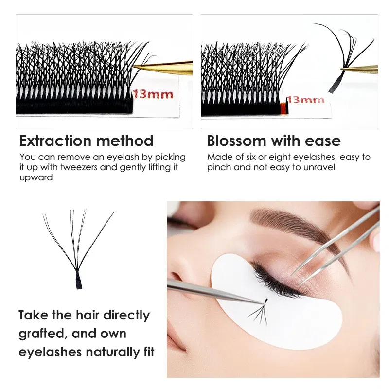 Color: Black & Silver, Curl: C, Thickness: 0.07mm, Length: 14mm - NATUHANA 3D 4D WW  Shaped Eyelash extensions 0.07mm C D L LU Curl Premade Fans Faux Mink Volume Lashes Korean Make Up Tool