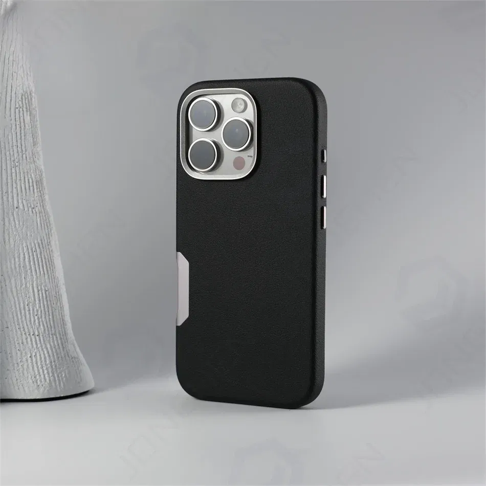 Color: SKY BLUE, Material: Vinyl - Aluminium Camera Button For iPhone 16 Pro Max Case Solid Leather Alloy Len Magnetic Wireless Charge Shockproof Cover For Magsafe