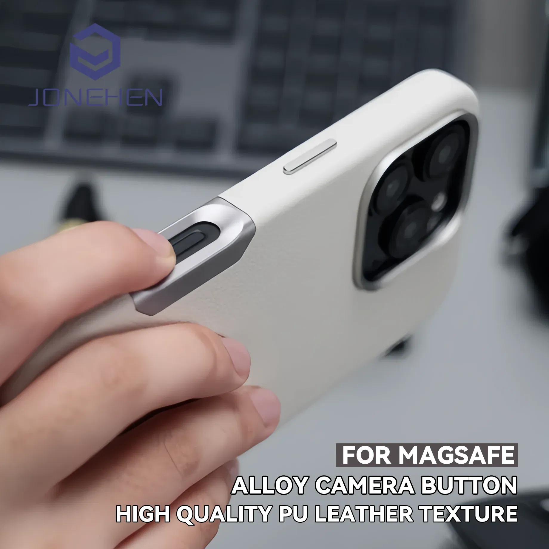 Color: SKY BLUE, Material: Vinyl - Aluminium Camera Button For iPhone 16 Pro Max Case Solid Leather Alloy Len Magnetic Wireless Charge Shockproof Cover For Magsafe