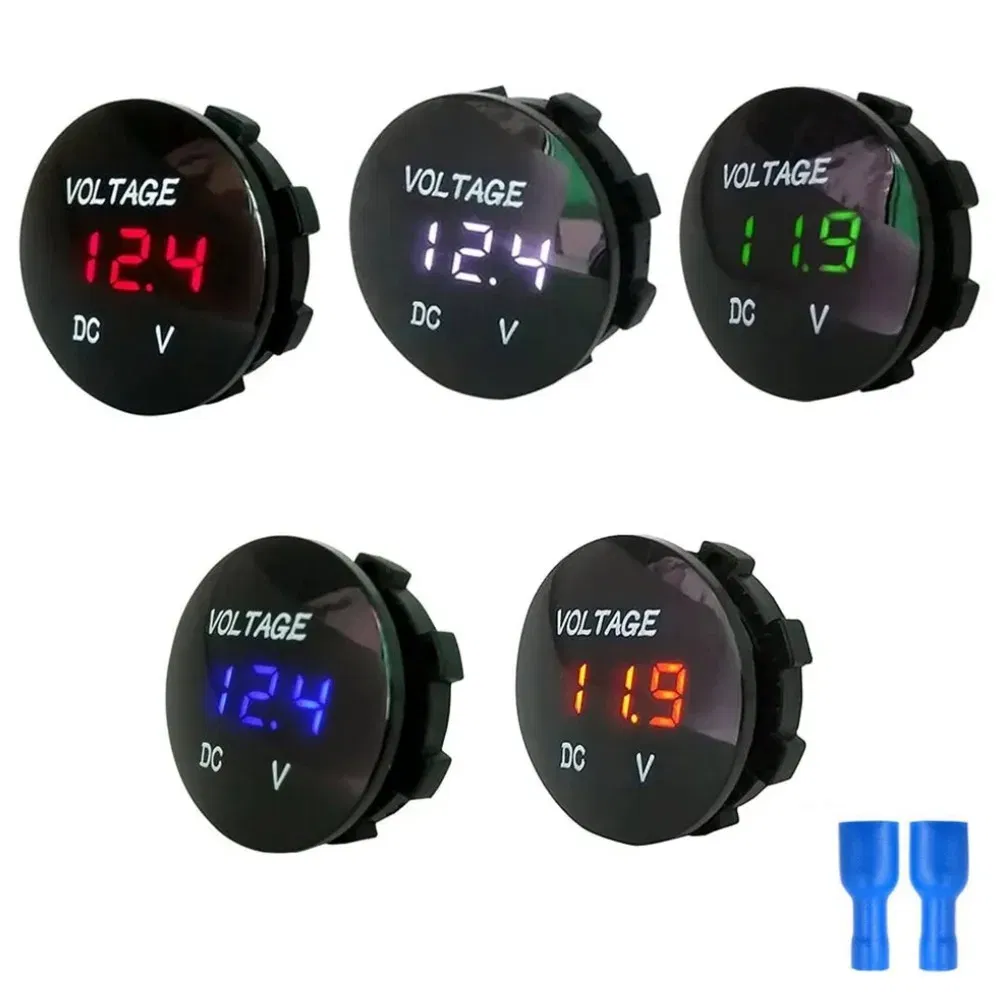 Color: Blue - DC 5V-48V LED Mini Round Waterproof Motorboat Motorcycle Panel Digital Voltmeter Tester Monitor Display Voltmeter