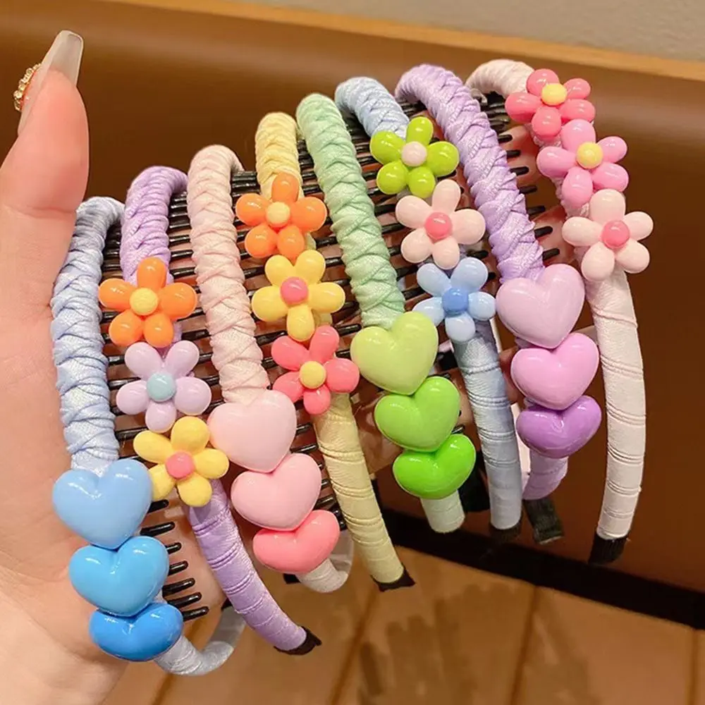 Color: WHITE - Love Hear Children Teethed Hair Hoop Cartoon Flower Korean Hair Band Hair Wear Girls