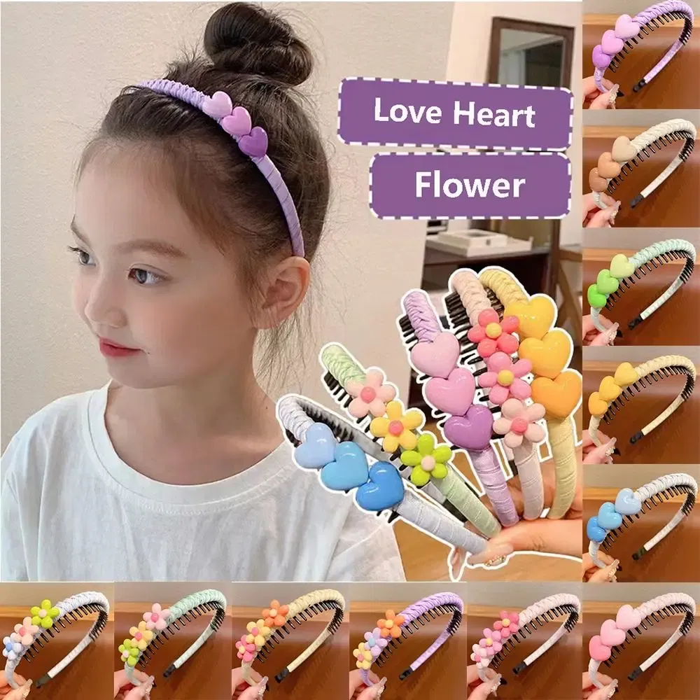 Color: WHITE - Love Hear Children Teethed Hair Hoop Cartoon Flower Korean Hair Band Hair Wear Girls