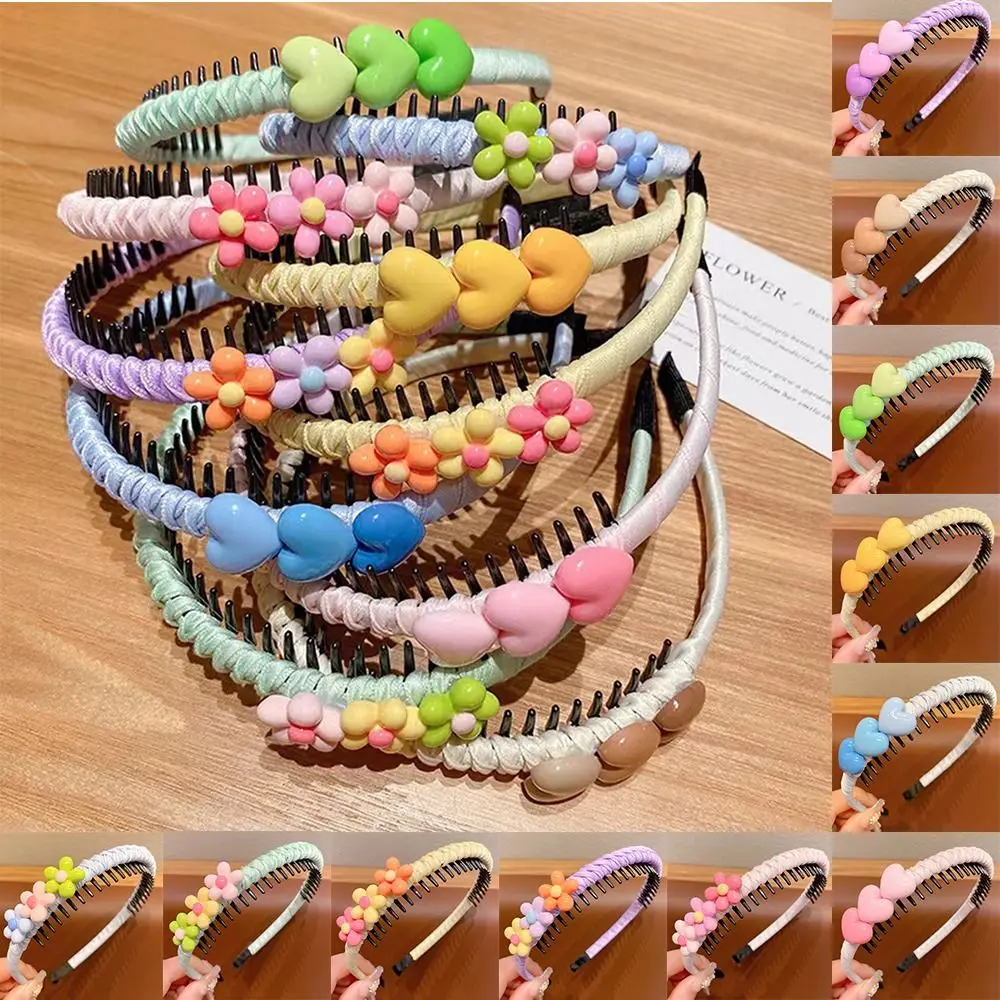 Color: WHITE - Love Hear Children Teethed Hair Hoop Cartoon Flower Korean Hair Band Hair Wear Girls