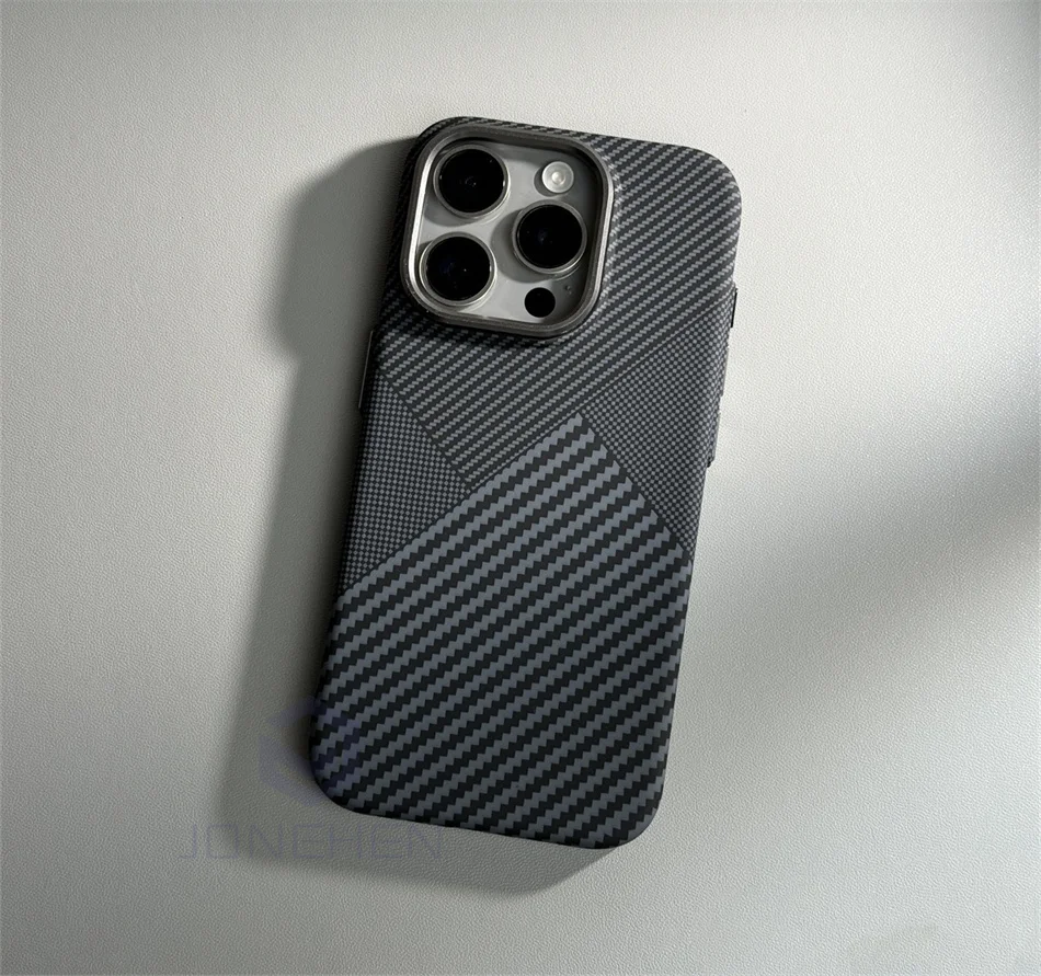 Color: black, Material: PP - Luxury Alloy Lens Personalized Pixel 3D Relief Carbon Fibre Pattern Case For iPhone 13 14 15 16 Pro Max Slim Cover For Magsafe