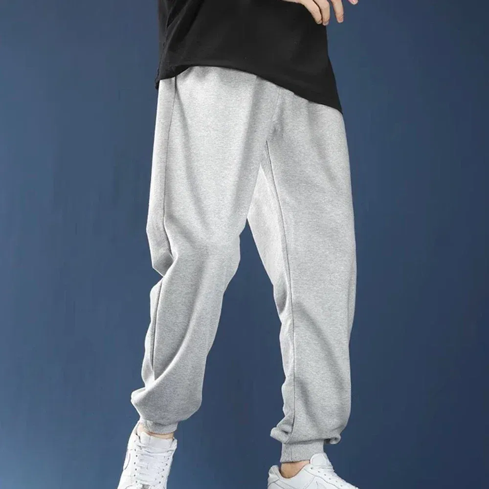 Color: Champagne, Size: L - Men's Casual Sweatpants Fleece Sports Pants Unisex Fashion Solid Loose Trousers Streetwear Autumn Winter Jogging Fitness Pants
