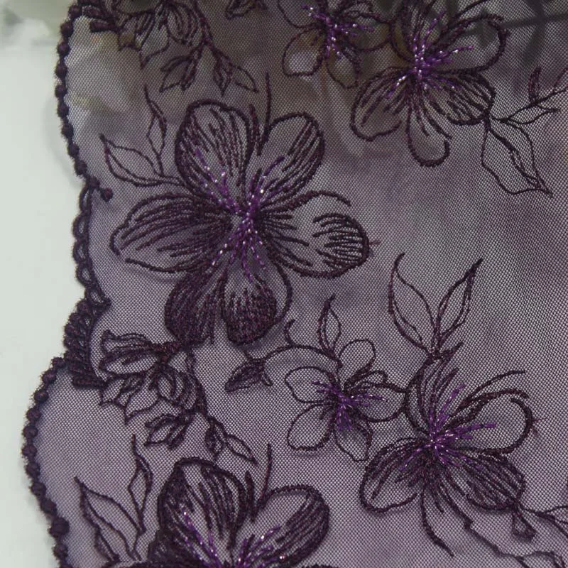 1 Yards Diy Underwear Clothing Lace Lace With Purple Mesh Simple Single Sided Silver Thread Flower Embroidery Lace