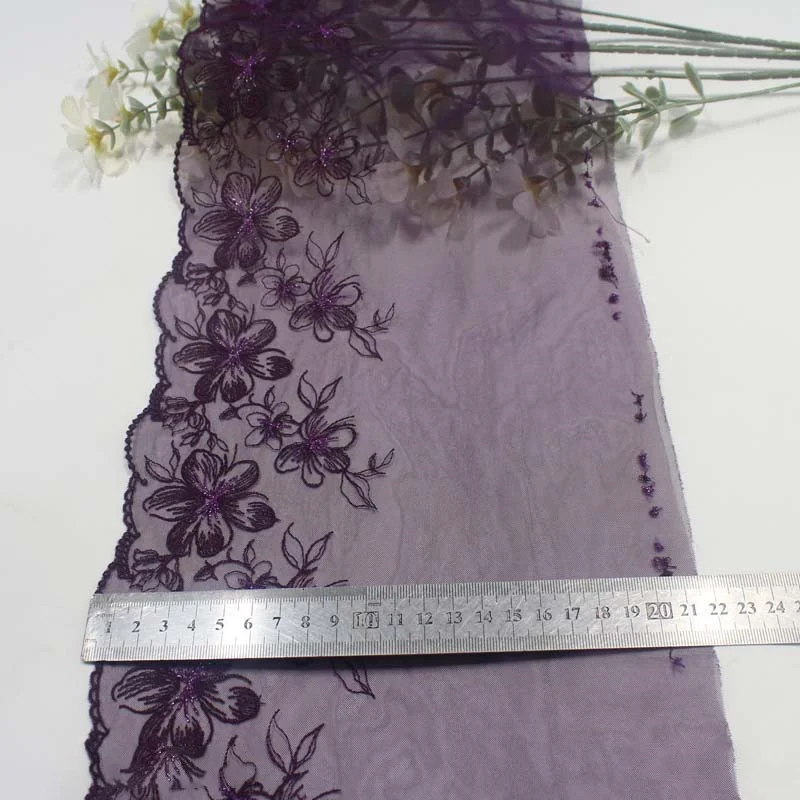 1 Yards Diy Underwear Clothing Lace Lace With Purple Mesh Simple Single Sided Silver Thread Flower Embroidery Lace