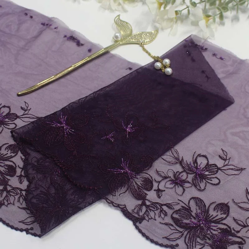 1 Yards Diy Underwear Clothing Lace Lace With Purple Mesh Simple Single Sided Silver Thread Flower Embroidery Lace