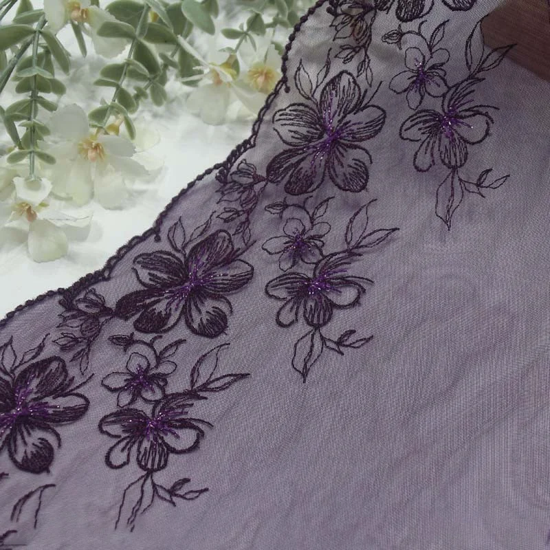 1 Yards Diy Underwear Clothing Lace Lace With Purple Mesh Simple Single Sided Silver Thread Flower Embroidery Lace