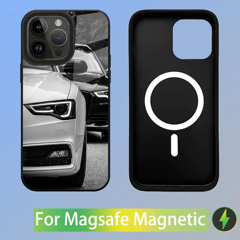 Color: Beige, Material: Microfiber - R-S 6 7 sport car Phone Case For iPhone 16,15,14,13,12,11,Plus,Pro,Max Mini A-AudiS-S Magsafe Magnetic Wireless Charging