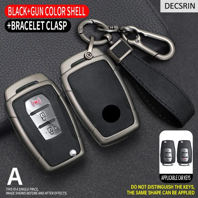 Color Name: Gold - Zinc Alloy+ Leather Car Flip Key Case Cover Shell Fob For SsangYong Kyron 2 Sanka Actyon Korando Tivoli Protective Accessories