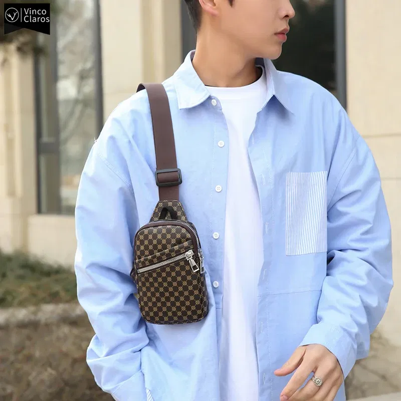 Color: Orange - VC Simple Casual Men's Mini Chest Bag Lightweight PU Leather Men Crossbody Bag Phone Sling Bags Suitable for Hiking City Walk