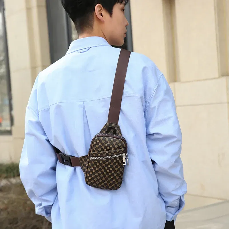 Color: Orange - VC Simple Casual Men's Mini Chest Bag Lightweight PU Leather Men Crossbody Bag Phone Sling Bags Suitable for Hiking City Walk