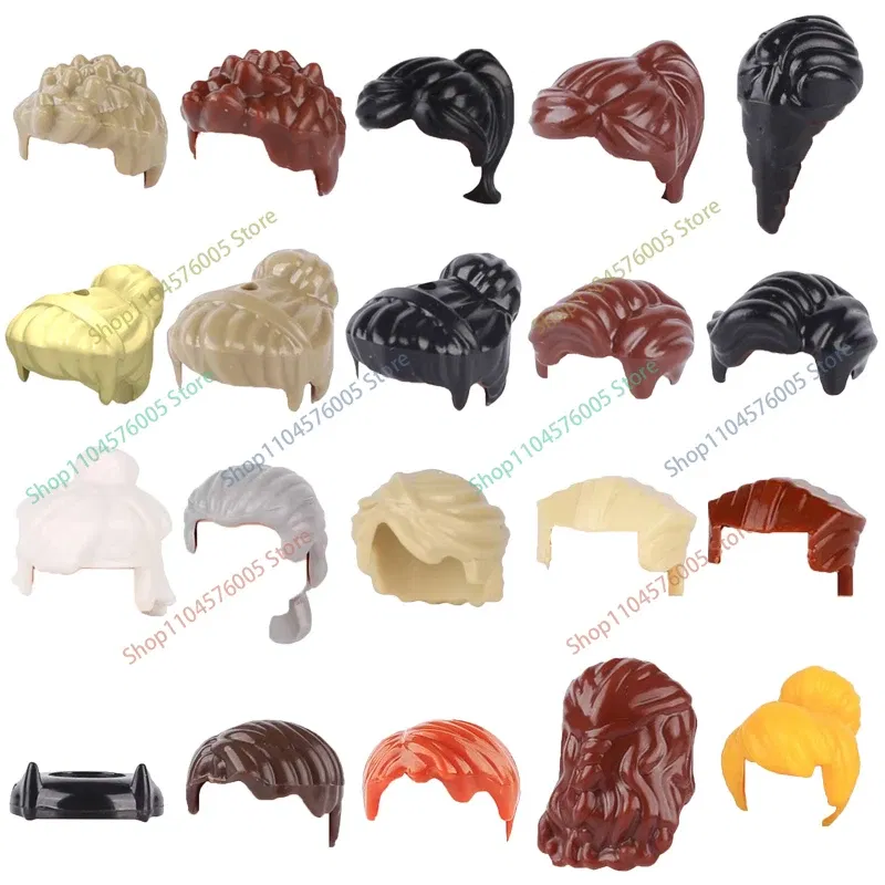Color: Trans-black - MOC Brown Hair Building Blocks City Figures Body Creative Accessory Blond Gold White Parts DIY Hats Mini Bricks Assemble Toy S04