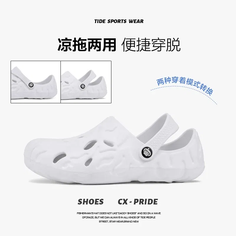 Color: Blue, Shoe Size: 46 - Men Summer Slippers Thick Sole Mens Clogs Sandals Hollow Breathable Flip Flops Sandals Shoes Fashion Beach Slippers