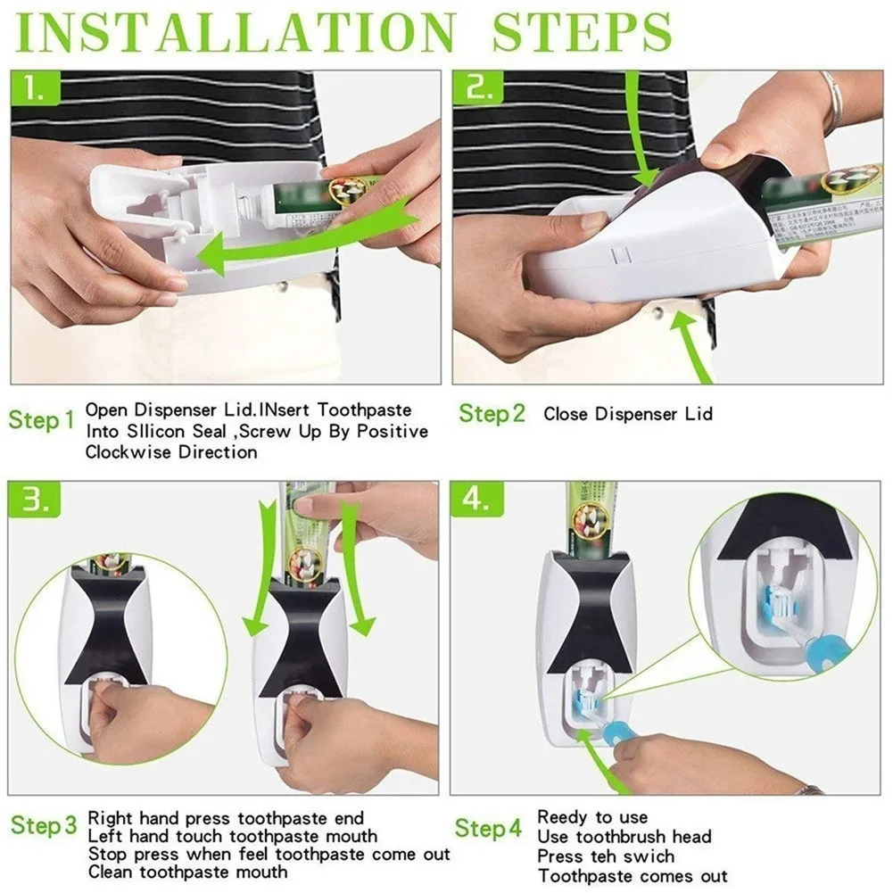 Color: green, Ships From: CHINA - Toothbrush Holder Automatic Toothpaste Dispenser Set Dustproof Sticky Suction Wall Mounted Toothpaste Squeezer Bathroom Holder