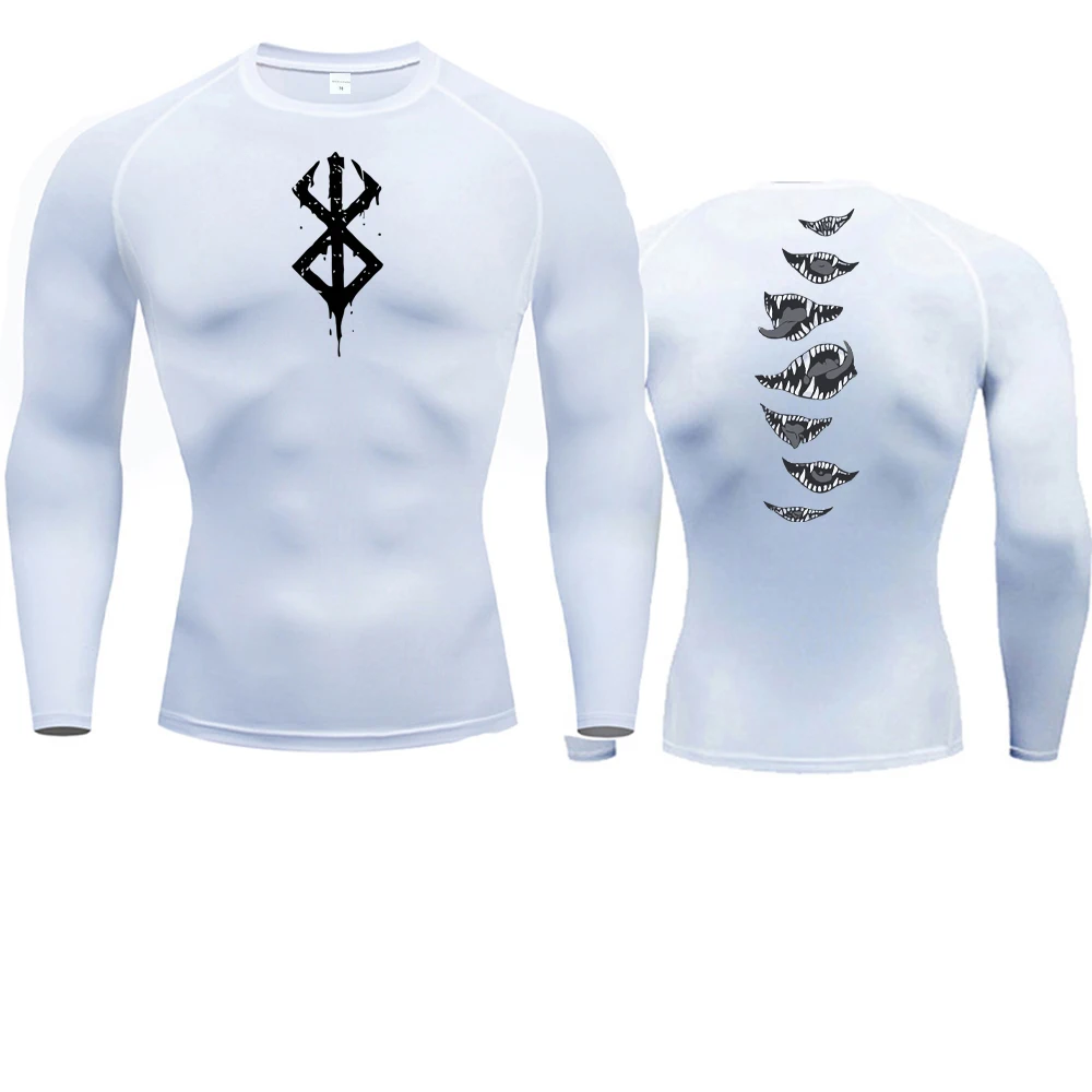 Color: Beige, Size: XXXL - 2024Anime Berserk Guts Men's Compression Shirt Fitness Sport Running Tight Gym TShirts Athletic Quick Dry Tops Tee Summer