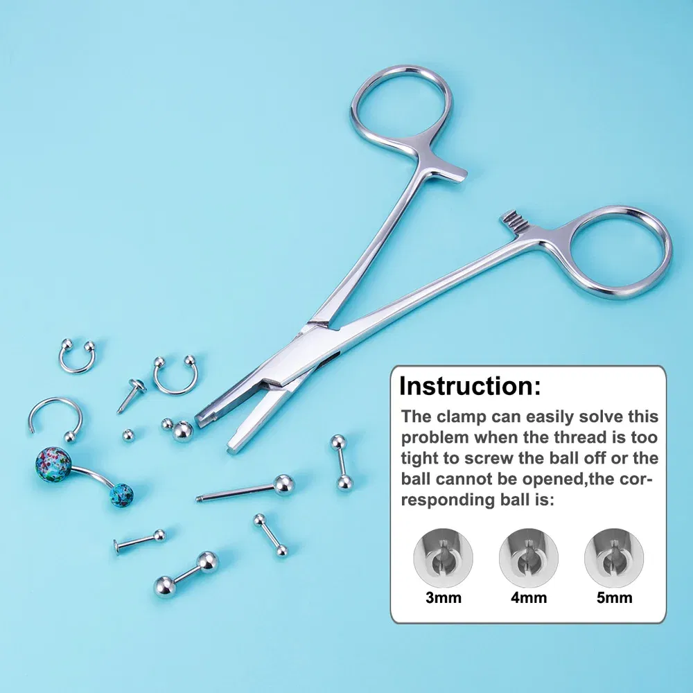 Metal color: silver - Surgical Steel Pliers Body Piercing Tool Forceps Needle Pipe Clamp Tweezers Open Close CBR Ring Plier Ear Belly Nose Pierc Tools