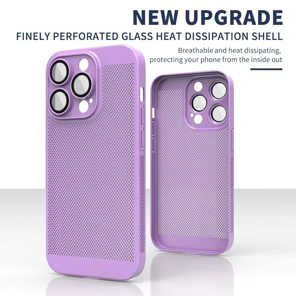 Color: Lotus root color, Compatible-Phone Models: For iPhone 15 Pro Max, Ships From: CHINA - Breathable Heat Dissipation Cooling Case For iPhone 16 Pro Max 15 14 13 12 11 PC Hard Back Cover