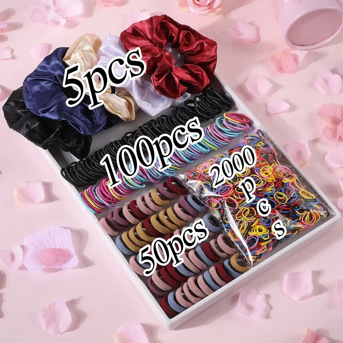 Color: GRAY - 2155Pcs Girls Colorful Hair Bands Set Nylon Elastic Rubber Band Satin Scrunchies Children Ponytail Holder Kids Hair Accessories