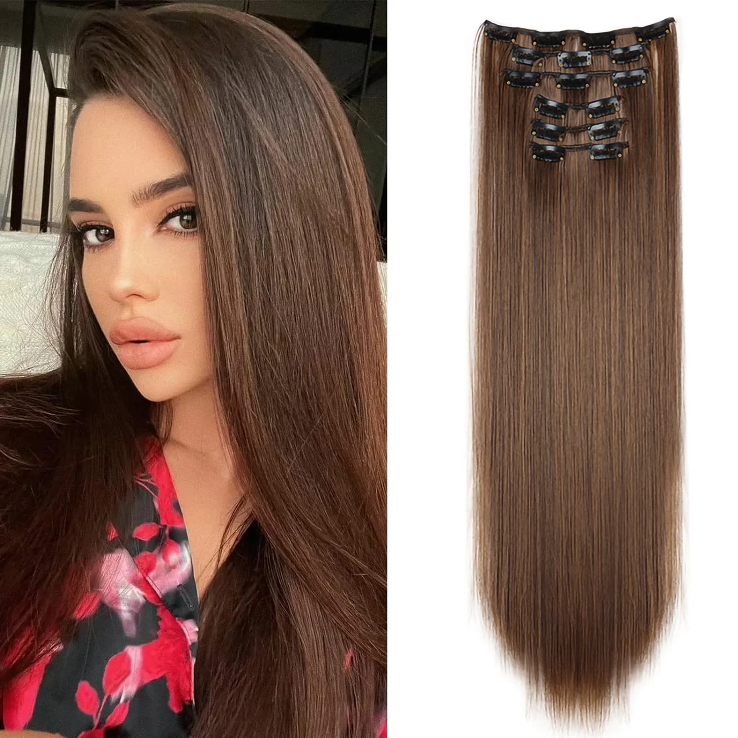 Color: #35, Stretched Length: 24inches - 24Inch 16 Clips in Hair Extensions Long Straight Hairstyle Synthetic Blonde Black Hairpieces Heat Resistant False Hair Daily Use