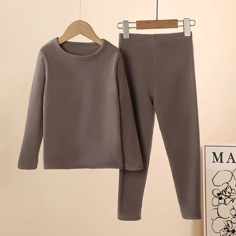Color: GRAY, Kid Size: 19 - 2-Piece Children's Thermal Underwear Suit boys' Autumn Clothes And Trousers Padded Cotton Sweater Girls' Casual Joker Home Cloth
