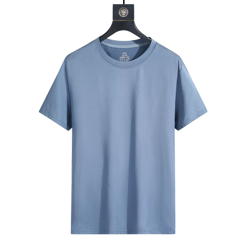 Color: PURPLE, Size: XL - Men's Silk Ice Round Collar T-shirt, Simple Running Fitness Suit, Breathable Thin T-shirt, Quick Dry T-shirt, Summer