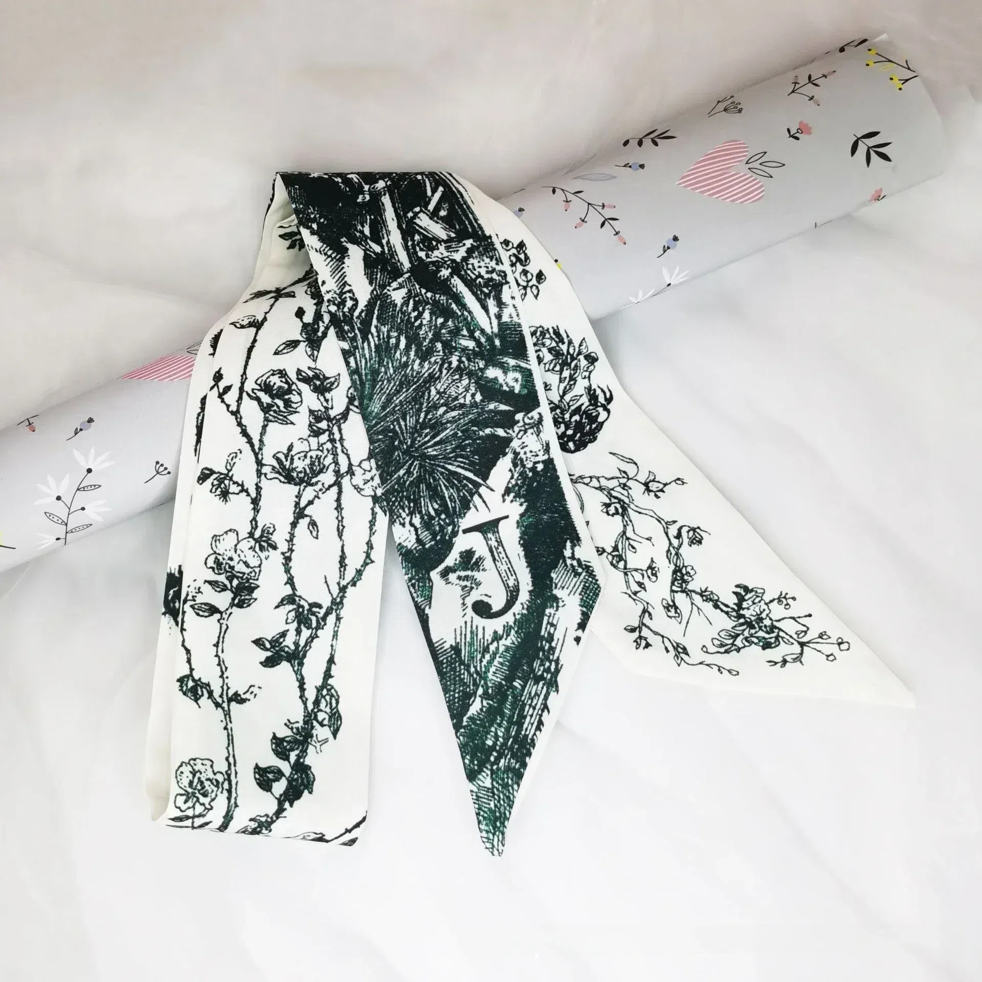 Color: Orange, Size: XXS - Fashion Skinny Scarf Women Luxury letter Printing Tie Bag Handle Ribbon Hair Band Women's Headscarf New Lady Design Silk Scarves