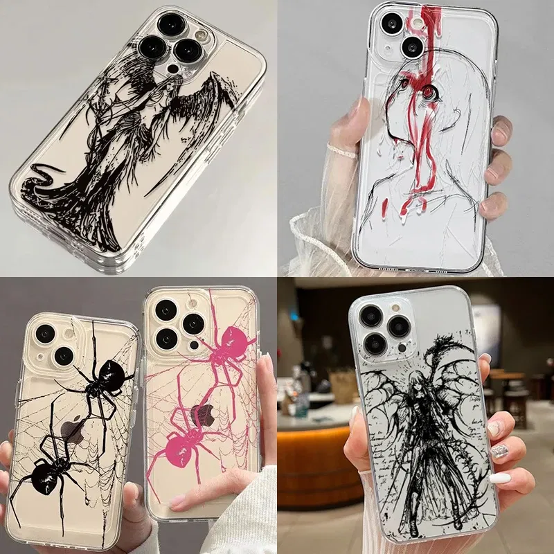 Color: Beige, Material: Silicon - luxury bloodsacrifice Black Angel Death demon Phone Case For iPhone 15 14 13 12 11 Mini Pro Max XR XSMax 7 8 Plus SE Clear Cover
