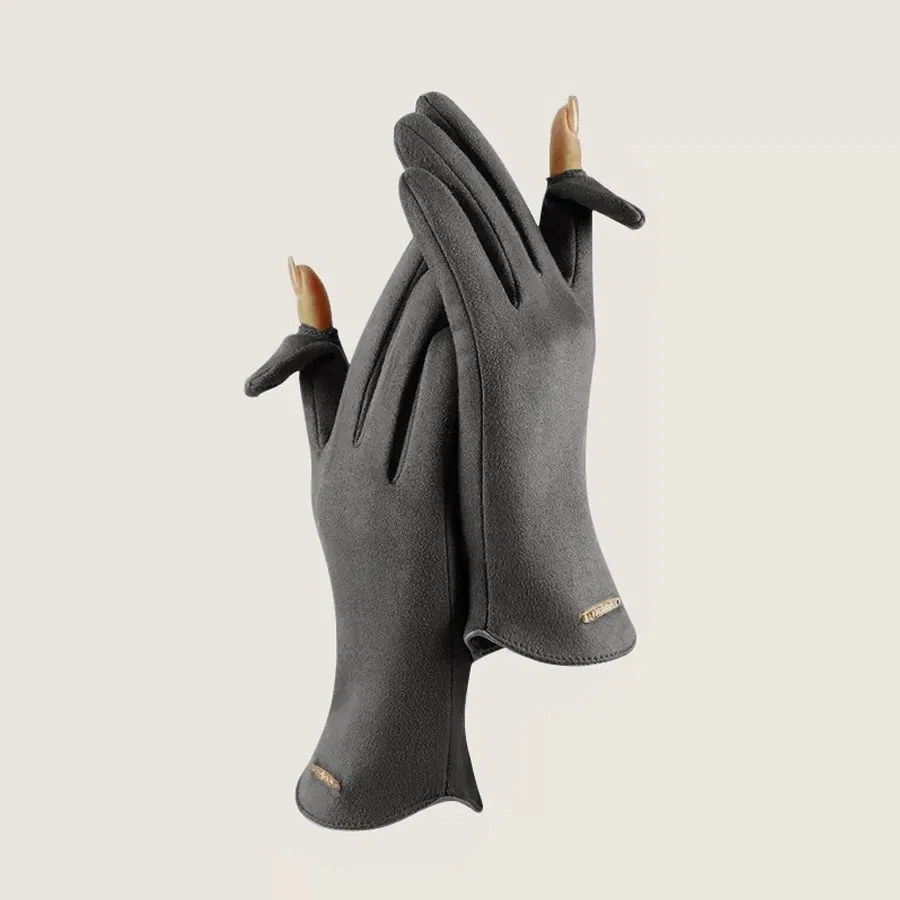 Color: Red, Gloves Size: One Size - Women Autumn Winter Keep Warm Touch Screen Thin Solid Simple Gloves Cycling Drive Suede Fabric Elegant Windproof