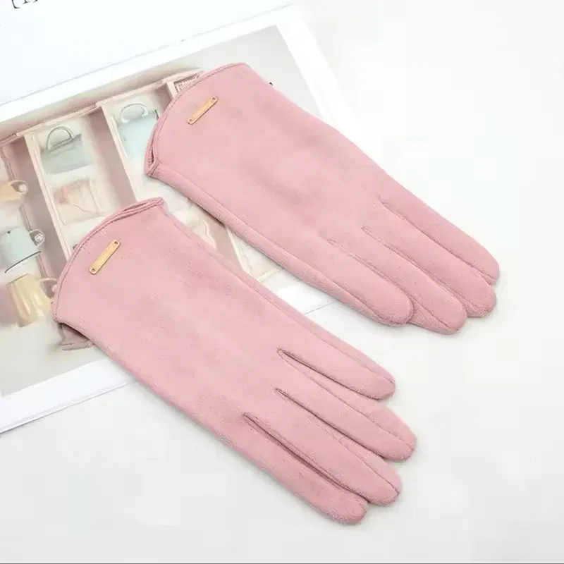 Color: Red, Gloves Size: One Size - Women Autumn Winter Keep Warm Touch Screen Thin Solid Simple Gloves Cycling Drive Suede Fabric Elegant Windproof