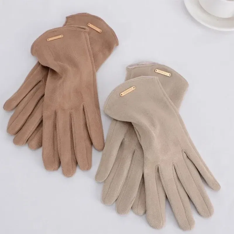 Color: Red, Gloves Size: One Size - Women Autumn Winter Keep Warm Touch Screen Thin Solid Simple Gloves Cycling Drive Suede Fabric Elegant Windproof