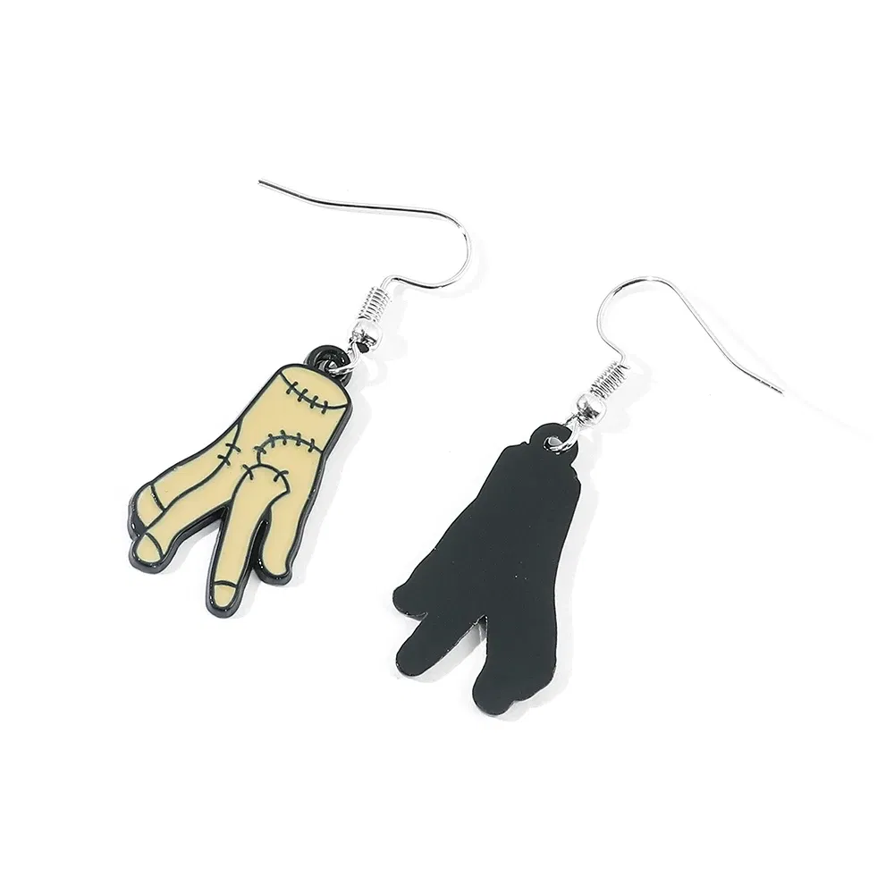 Metal Color: BRONZE, Ships From: CHINA - Trend TV Wednesday Addams Earrings Cosplay Props Thing Hand Letter W Pendant Ear Drop Earrings for Women Jewelry Accessories