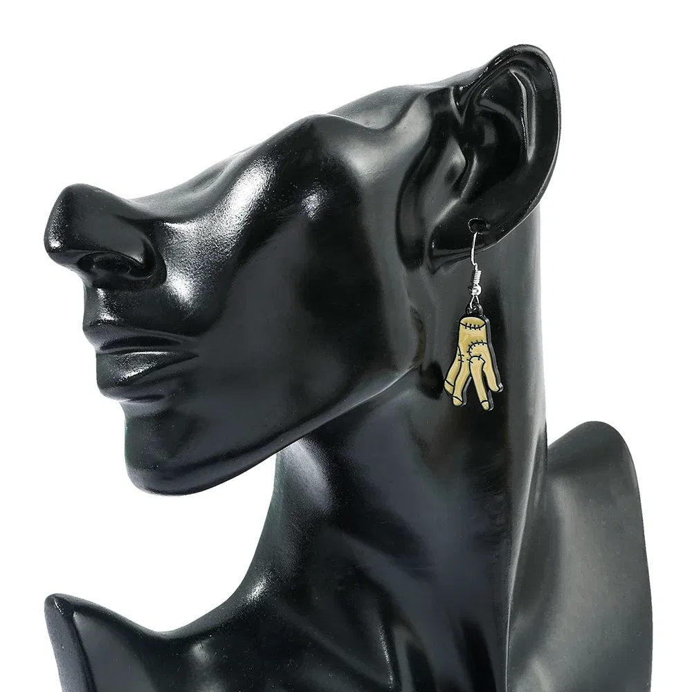 Metal Color: BRONZE, Ships From: CHINA - Trend TV Wednesday Addams Earrings Cosplay Props Thing Hand Letter W Pendant Ear Drop Earrings for Women Jewelry Accessories